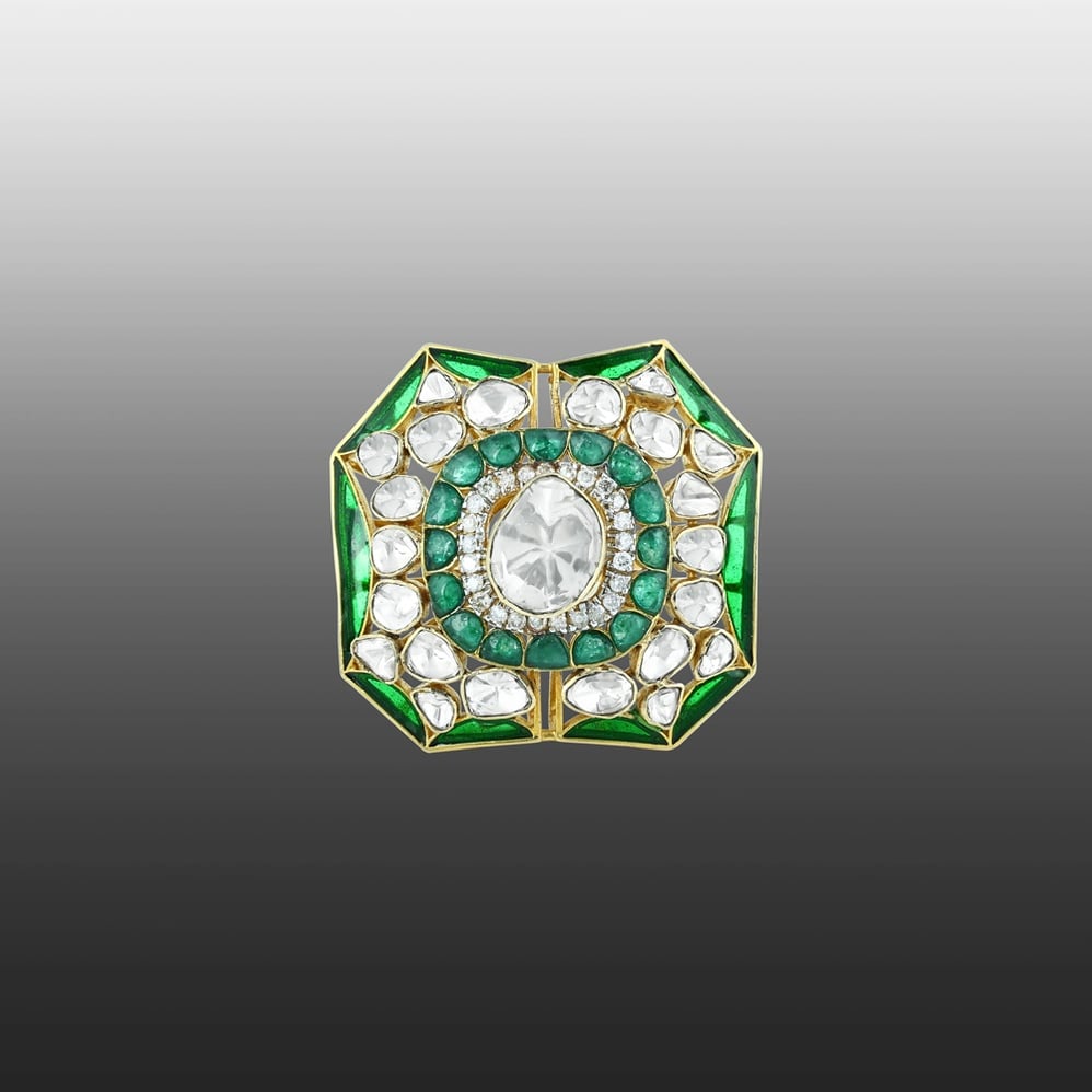 Polki Statement Ring with Green Accents